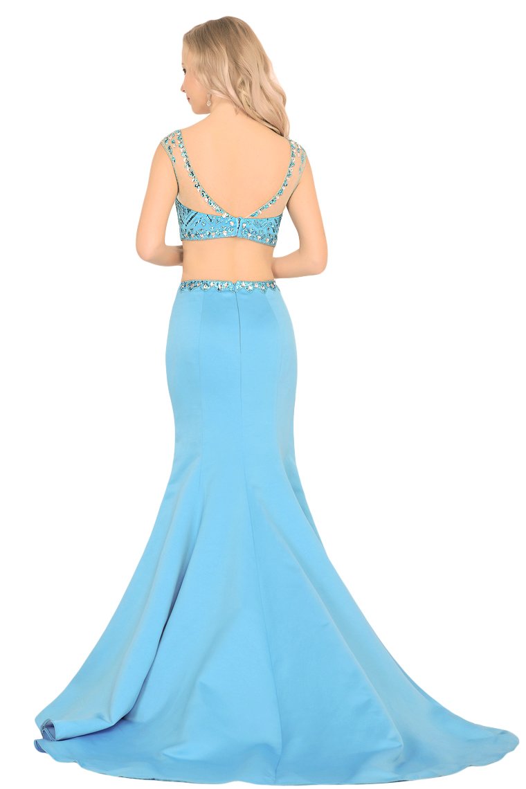 Two-Piece Scoop Prom Dresses Mermaid Satin With Beading