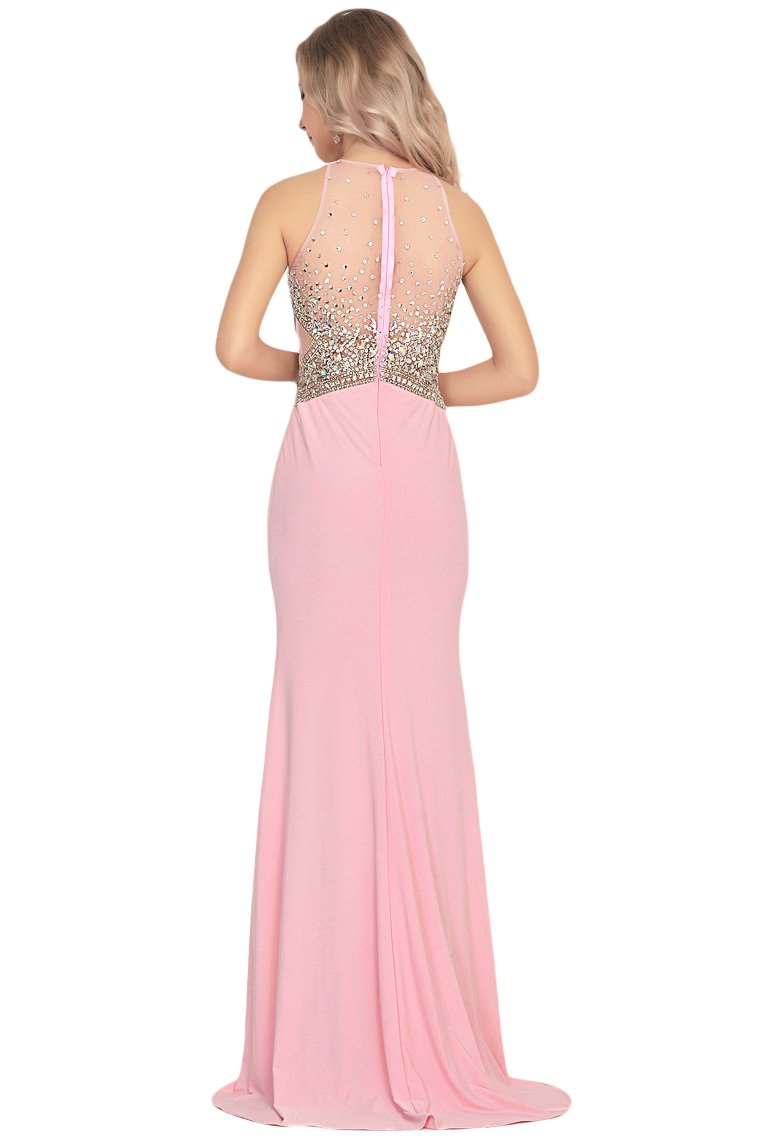 Mermaid Scoop Spandex Prom Dresses With Beads&Rhinestones