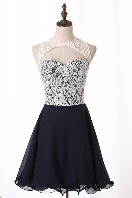 Homecoming Dresses Scoop A Line Chiffon & Lace Short/Mini