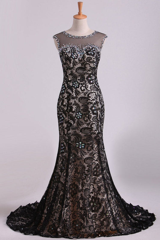 Black Prom Dresses Mermaid/Trumpet Scoop Lace