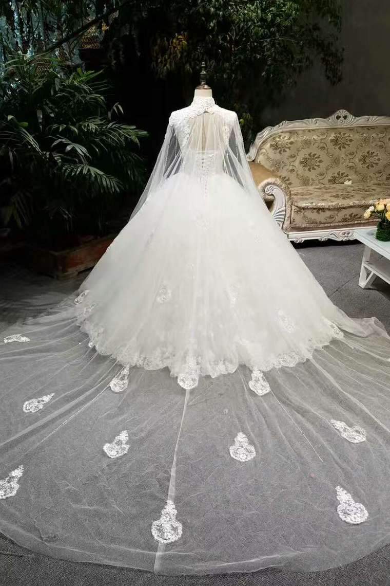 New Arrival Low Price Tulle Wedding Dresses Lace Up With Appliques And Crystals Floor Length With Shoulder Veil