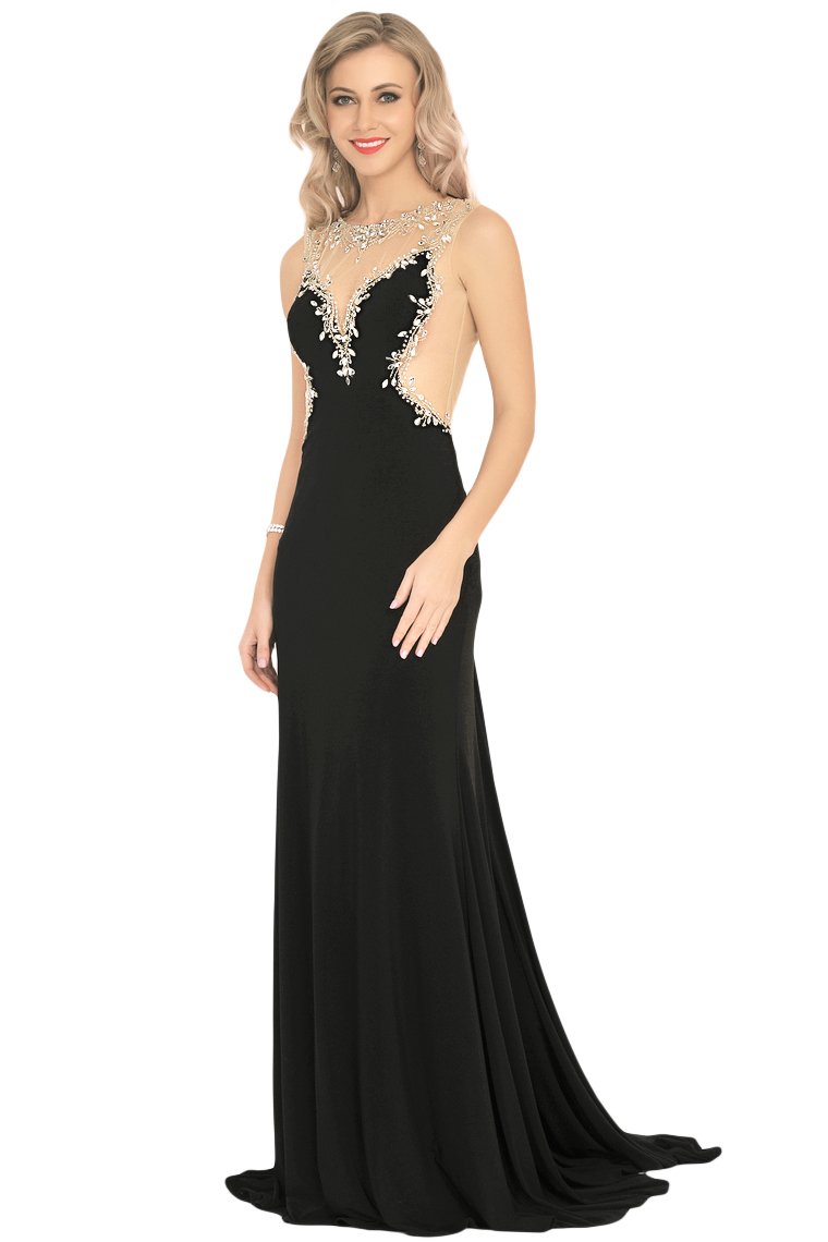 Mermaid Boat Neck Spandex Prom Dresses With Beads&Rhinestones