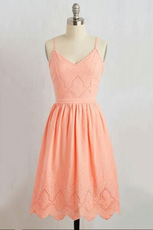 Spaghetti Straps Homecoming Dresses A Line Chiffon & Lace