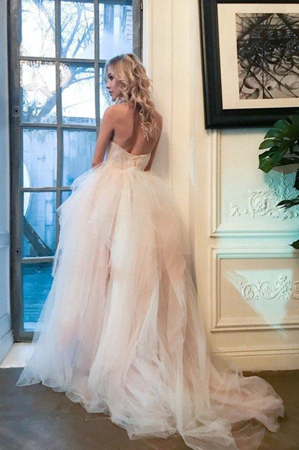 Gorgeous Sweetheart Backless A Line Strapless Tulle Sweep Train Wedding Dresses