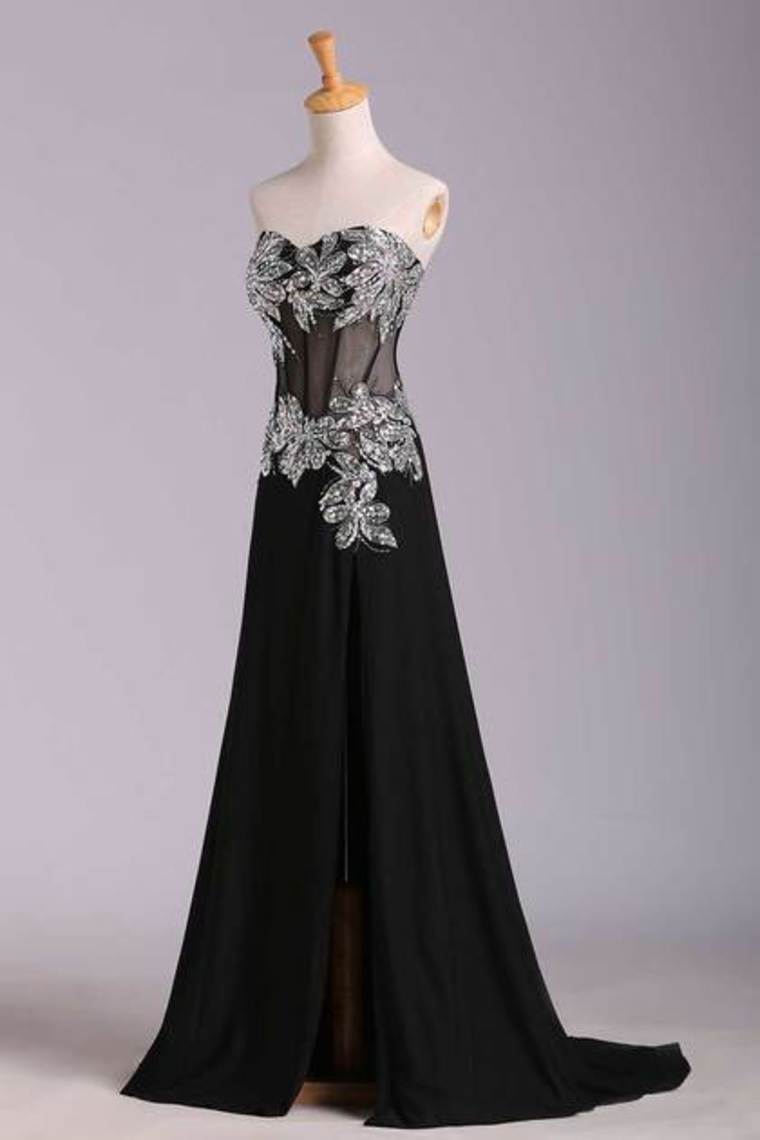 Prom Dresses Mermaid/Trumpet Black Sweetheart Chiffon With Rhinestone