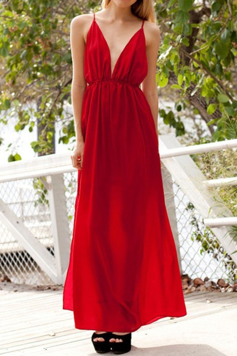 Sexy Open Back Spaghetti Straps A Line Evening Dresses Chiffon