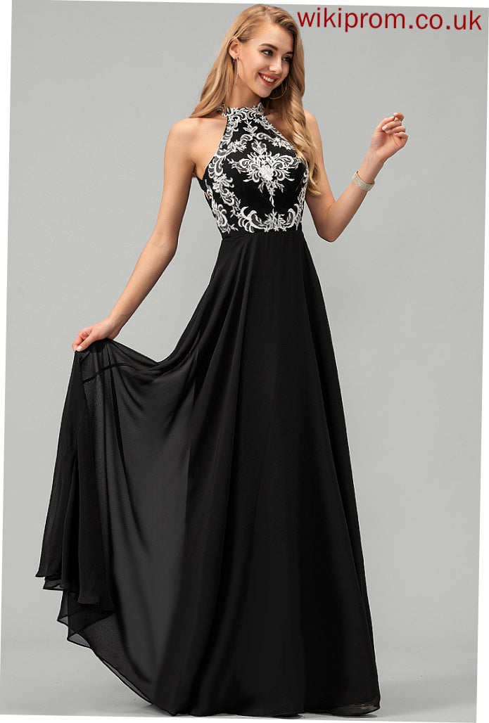 Chiffon Floor-Length Prom Dresses Scoop Britney A-Line