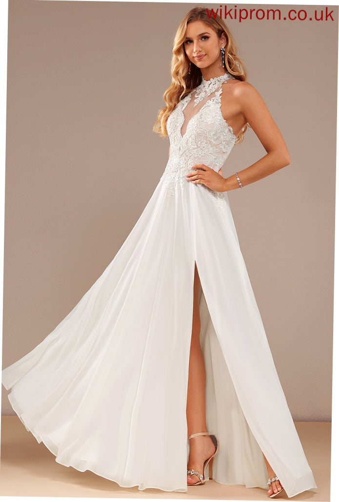 Dress Floor-Length With A-Line Chiffon Beading Lace Kendal Sequins Wedding Dresses Wedding Neck High