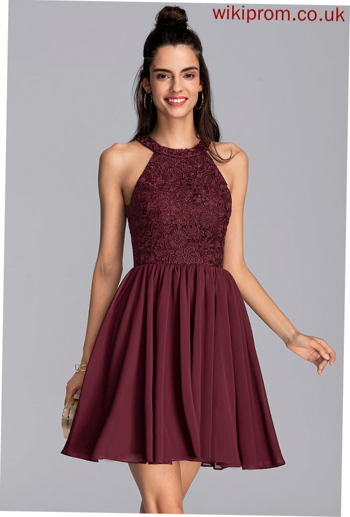 Scoop Short/Mini Lace Chiffon Skylar A-Line Prom Dresses