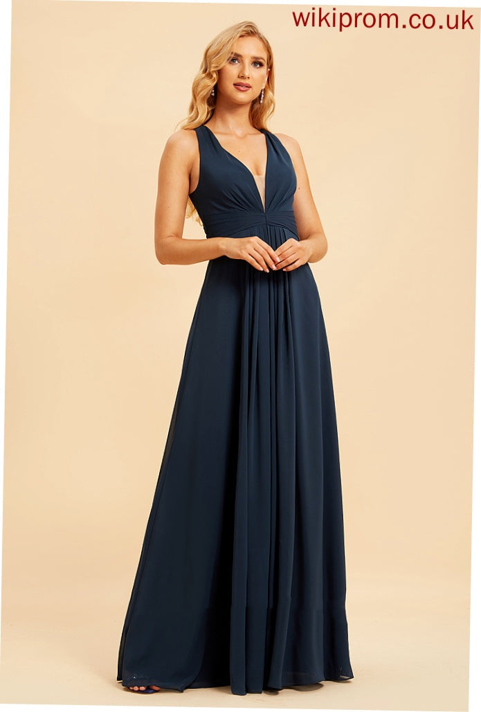 Ruffle Silhouette Floor-Length Neckline A-Line Length Embellishment Fabric V-neck Sierra V-Neck Sleeveless Bridesmaid Dresses