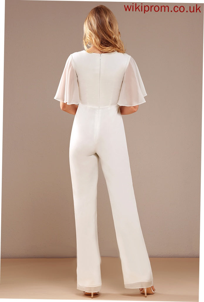 V-neck Wedding Sherlyn Jumpsuit/Pantsuit With Wedding Dresses Chiffon Ruffle Dress Floor-Length