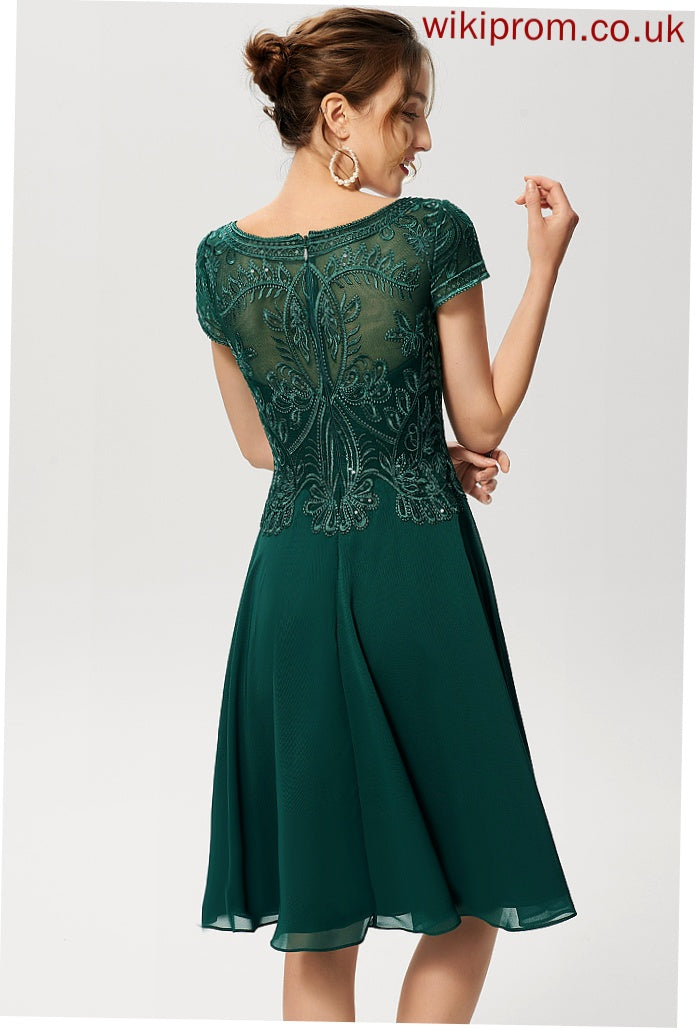 Cocktail Lace Dress With Chiffon A-Line Neck Knee-Length Sequins Scoop Sofia Cocktail Dresses