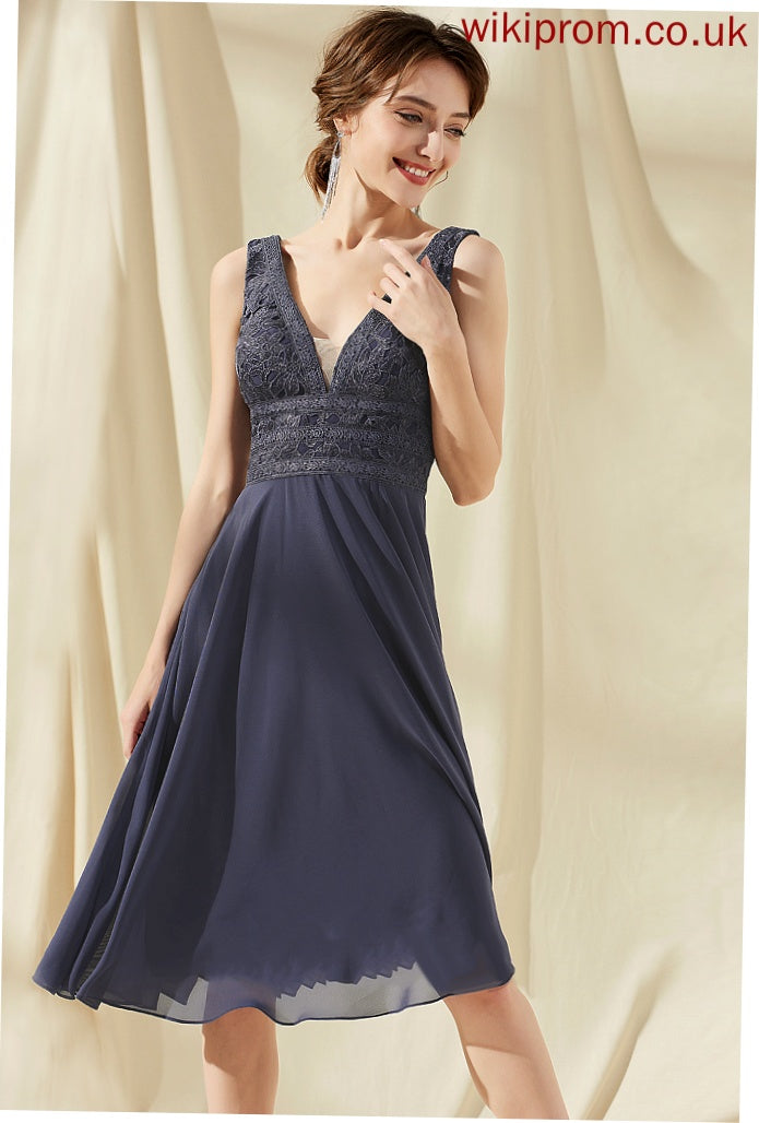 V-neck Chiffon Mariam Lace Knee-Length Dress Homecoming Dresses A-Line Homecoming