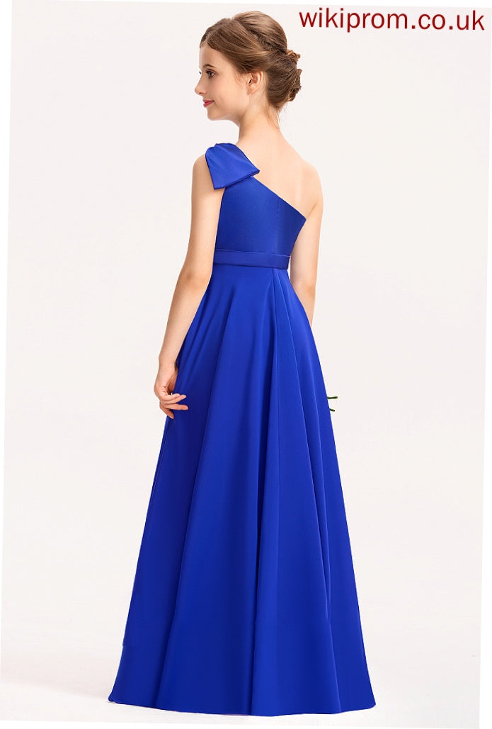 A-Line Floor-Length Ruffle One-Shoulder With Charmeuse Pru Chiffon Junior Bridesmaid Dresses