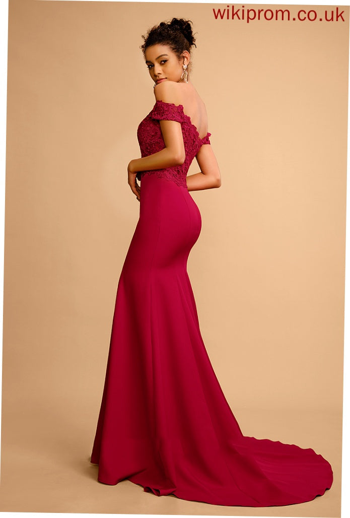 Stretch With Floor-Length Crepe Myah Off-the-Shoulder Trumpet/Mermaid Sequins Prom Dresses