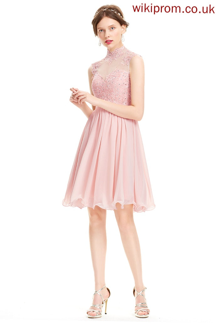 Chiffon Dress Lace With Homecoming A-Line Homecoming Dresses Beading Knee-Length Micaela Neck High