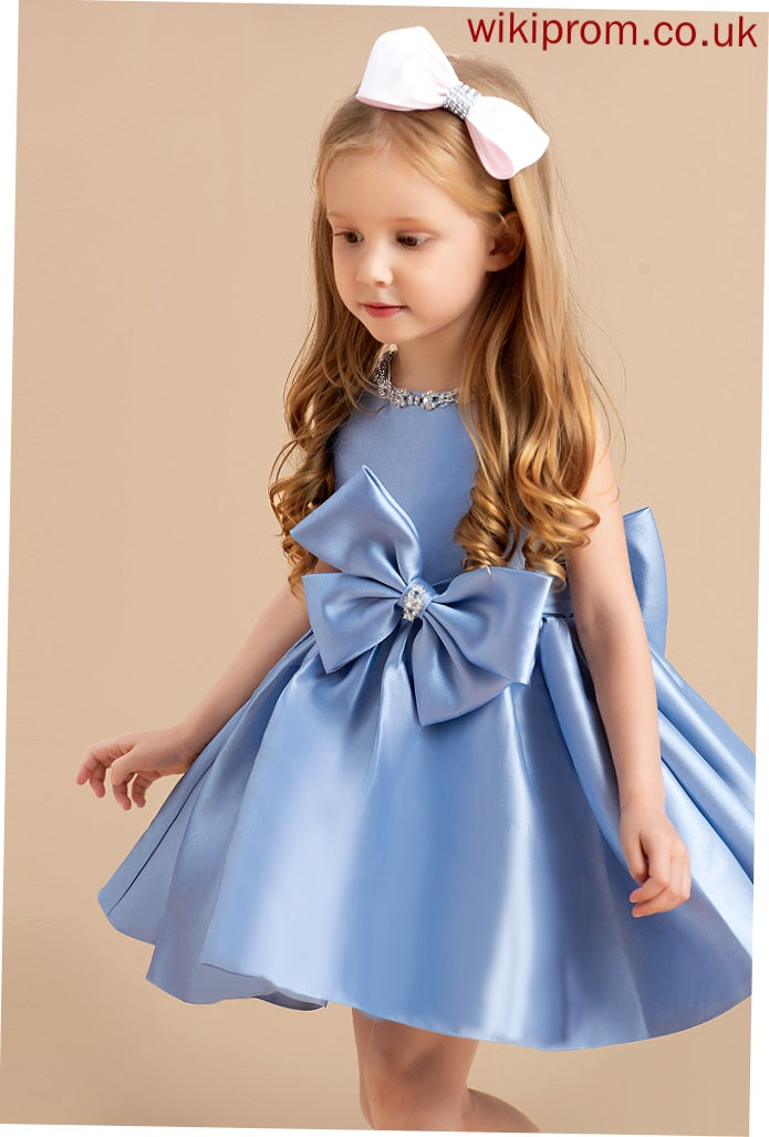 Satin Bow(s) Ball-Gown/Princess Dress Neck With Flower Girl Dresses Knee-length Scarlett Scoop Girl - Sleeveless Flower