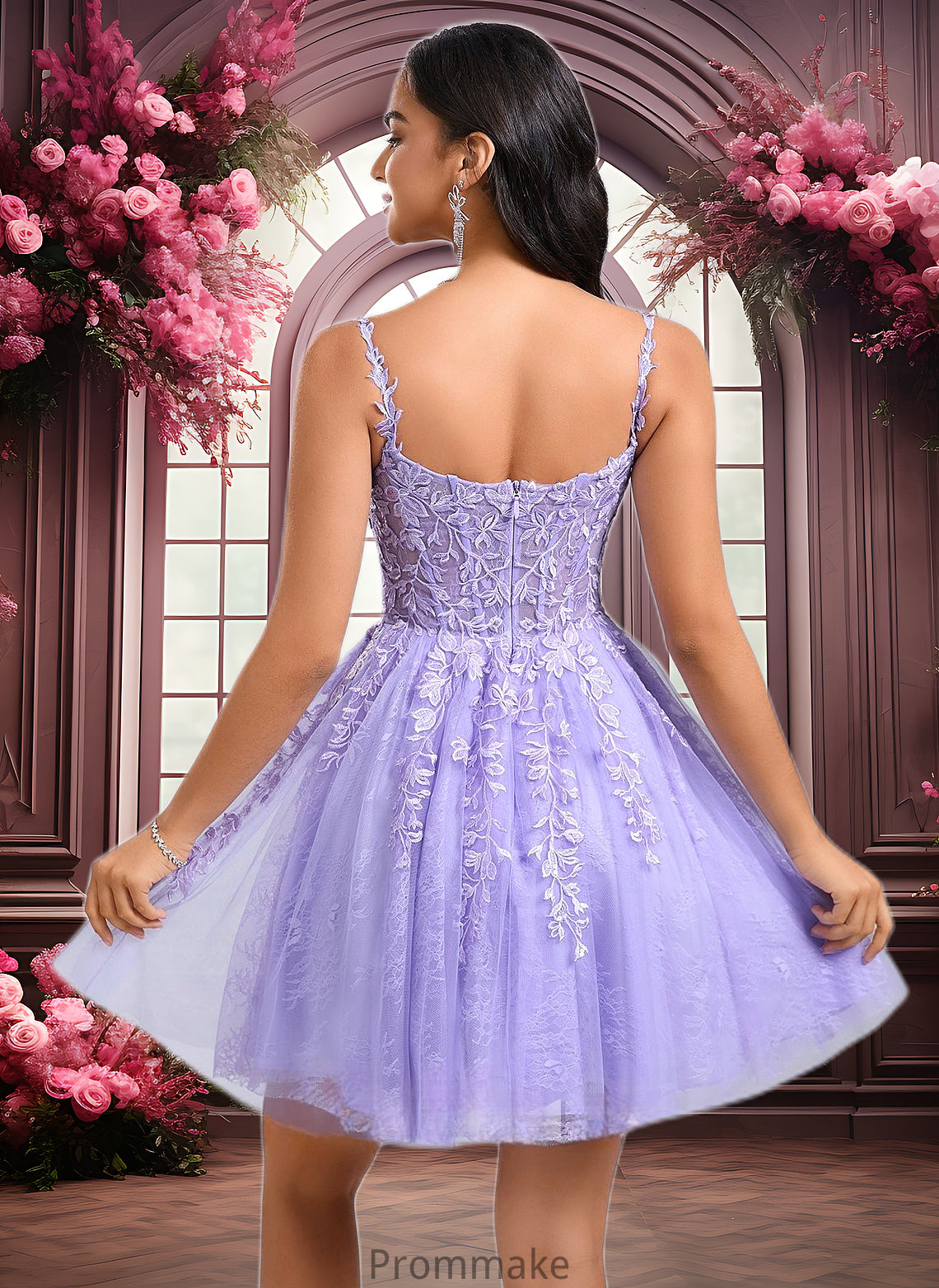 Melody A-line V-Neck Short Tulle Lace Homecoming Dress DUP0025640