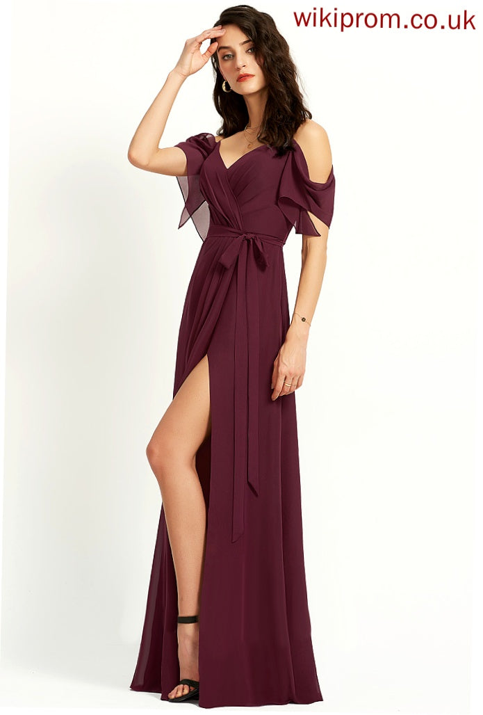 V-neck Neckline Length Silhouette Sash A-Line Ruffle Fabric Embellishment SplitFront Floor-Length Lucinda Bridesmaid Dresses