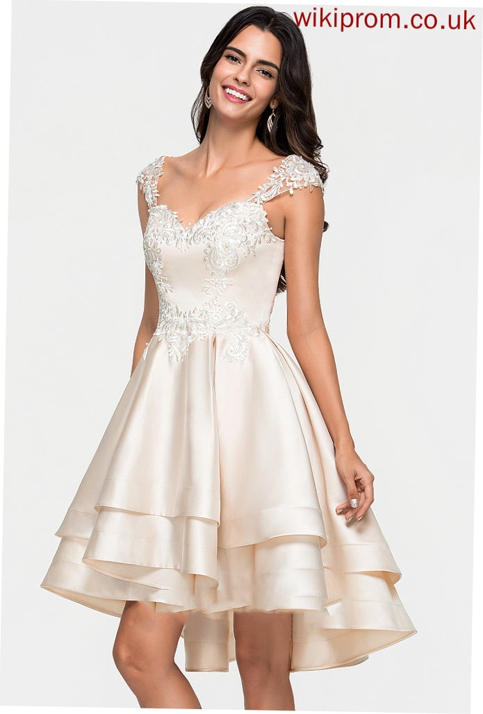 With Beading Ruffles Lace Sweetheart Dress Brittany Asymmetrical Satin Homecoming Dresses Cascading A-Line Homecoming