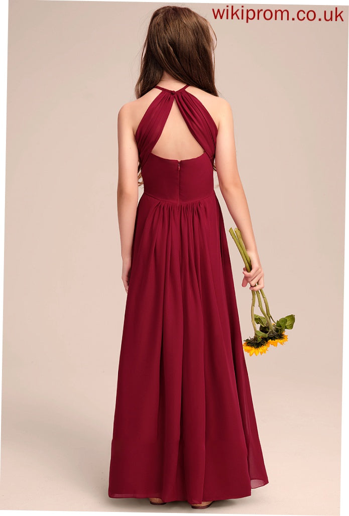 Floor-Length Neck Scoop Tabitha Chiffon Junior Bridesmaid Dresses A-Line