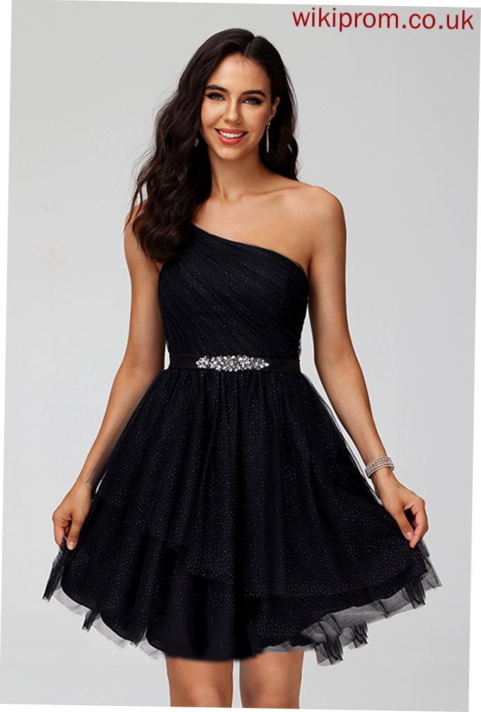 Tulle One-Shoulder Homecoming Dresses Short/Mini Dress With Taniya A-Line Sequins Homecoming Beading