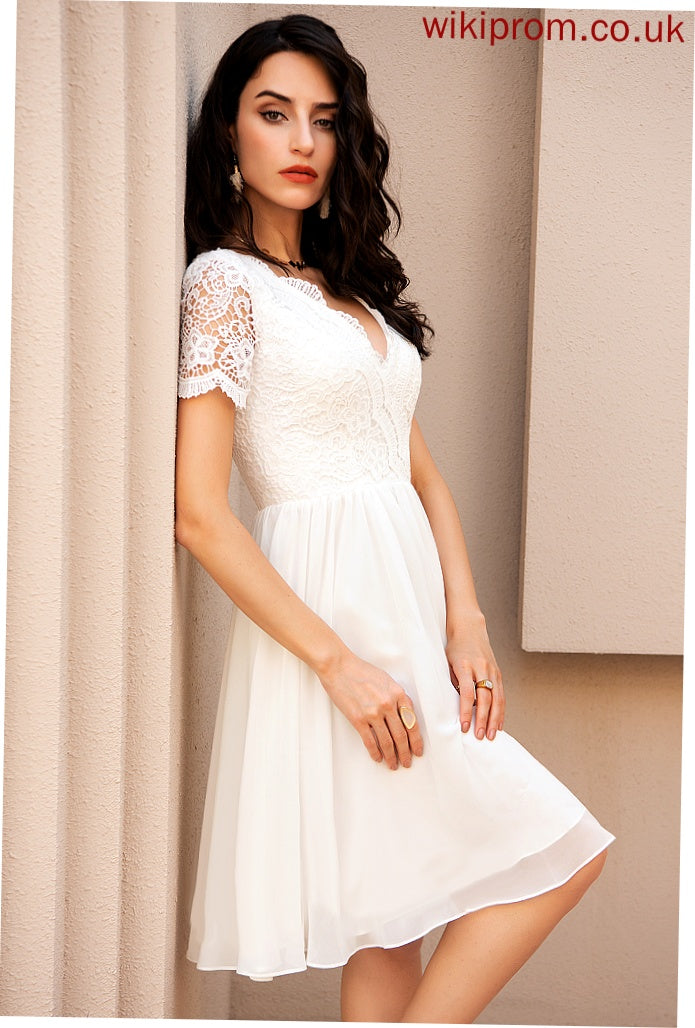 Reina Chiffon V-neck Lace A-Line Prom Dresses Knee-Length