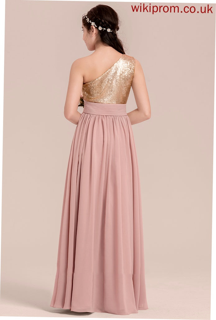 Chiffon One-Shoulder Junior Bridesmaid Dresses With A-Line Mckenzie Floor-Length Ruffle