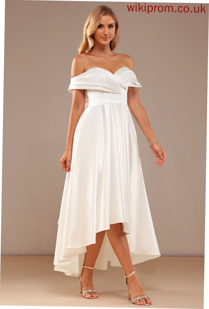 Asymmetrical Wedding Off-the-Shoulder Dress Wedding Dresses Pockets Robin With Satin A-Line