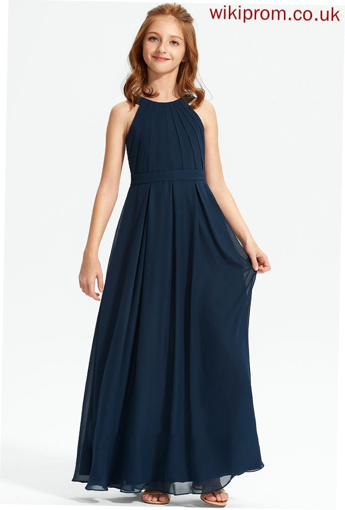 Chiffon Floor-Length Nellie With A-Line Junior Bridesmaid Dresses Neck Ruffle Scoop