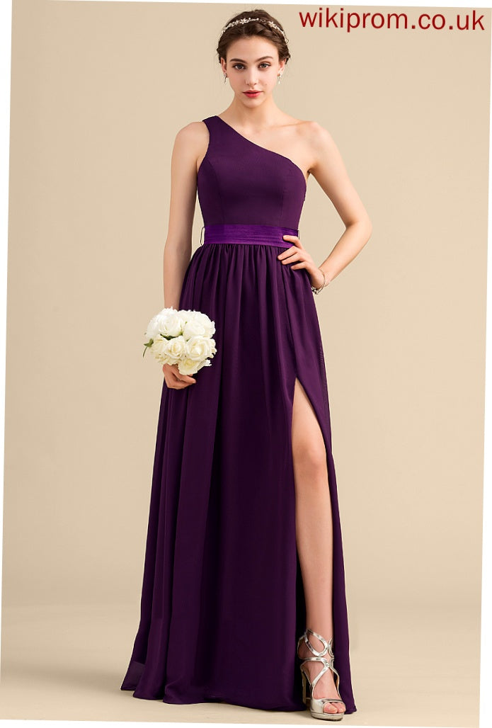 Neckline Ruffle Fabric SplitFront Silhouette A-Line One-Shoulder Length Embellishment Floor-Length Claire Bridesmaid Dresses