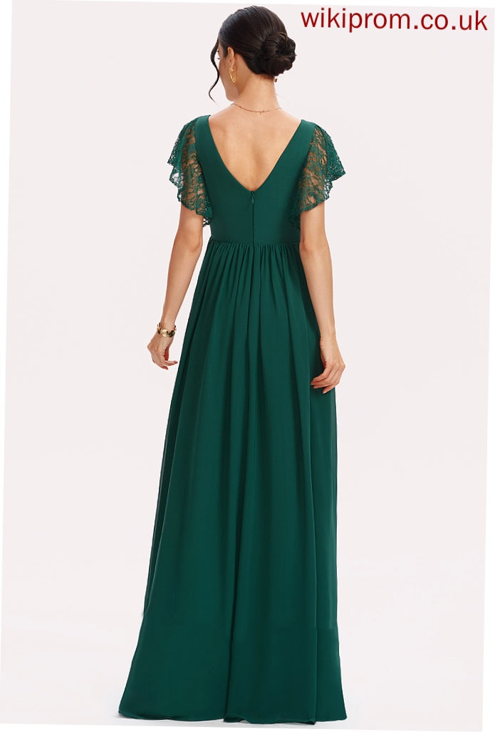 Length Silhouette Embellishment A-Line SplitFront Lace Fabric Floor-Length V-neck Neckline Charlize Bridesmaid Dresses