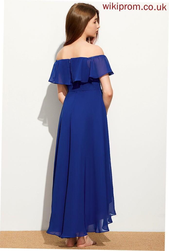 Off-the-Shoulder Cailyn With Asymmetrical Junior Bridesmaid Dresses Chiffon A-Line Cascading Ruffles