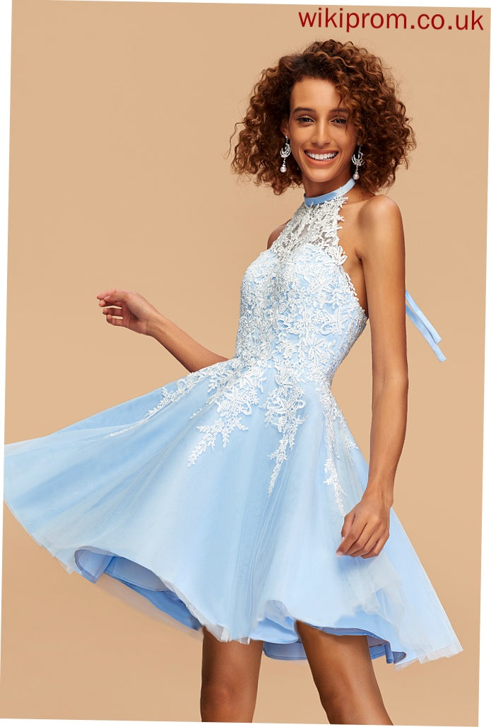 A-Line Tulle Short/Mini Homecoming Dress Imani With Homecoming Dresses Lace Halter