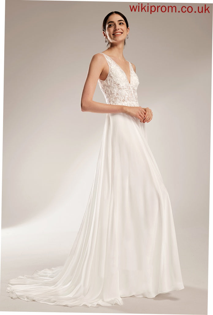 Court V-neck Beading Suzanne Sequins A-Line Lace With Wedding Dress Train Chiffon Wedding Dresses