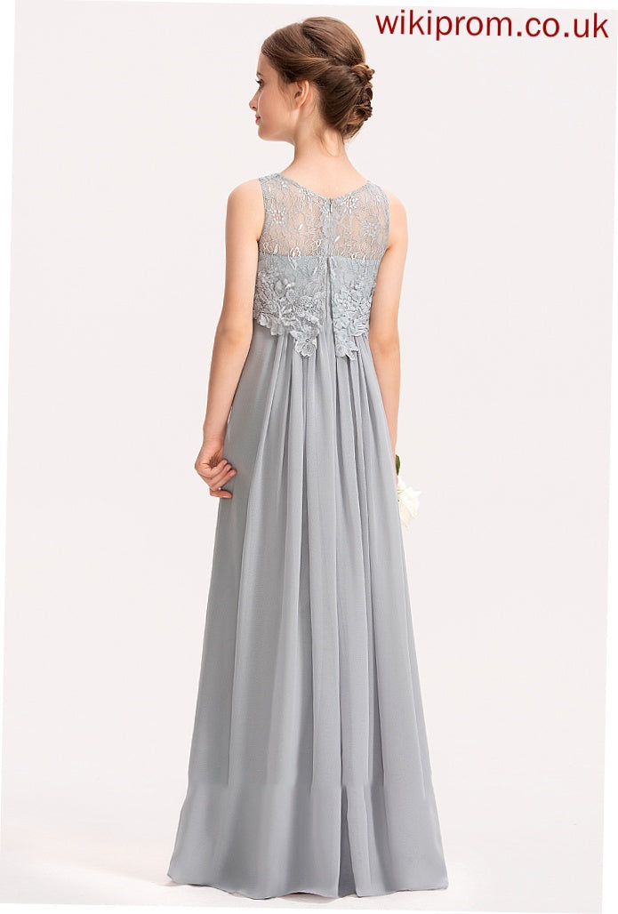 Lace Junior Bridesmaid Dresses Floor-Length Neck Novia Chiffon Scoop A-Line