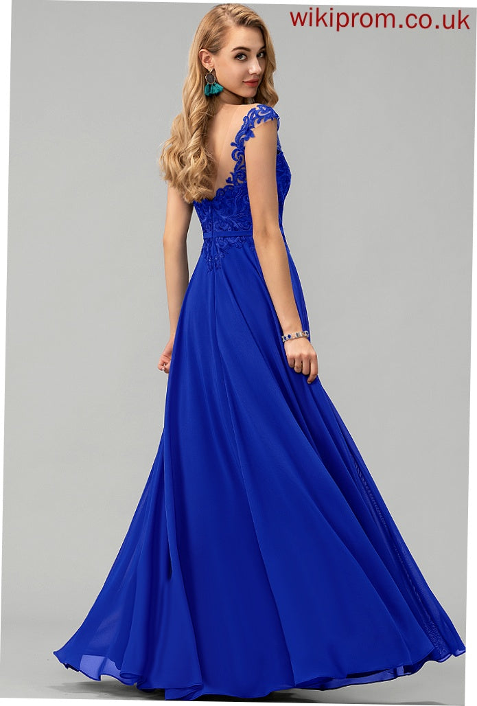 A-Line Prom Dresses Scoop Floor-Length Chiffon Sequins Haley With