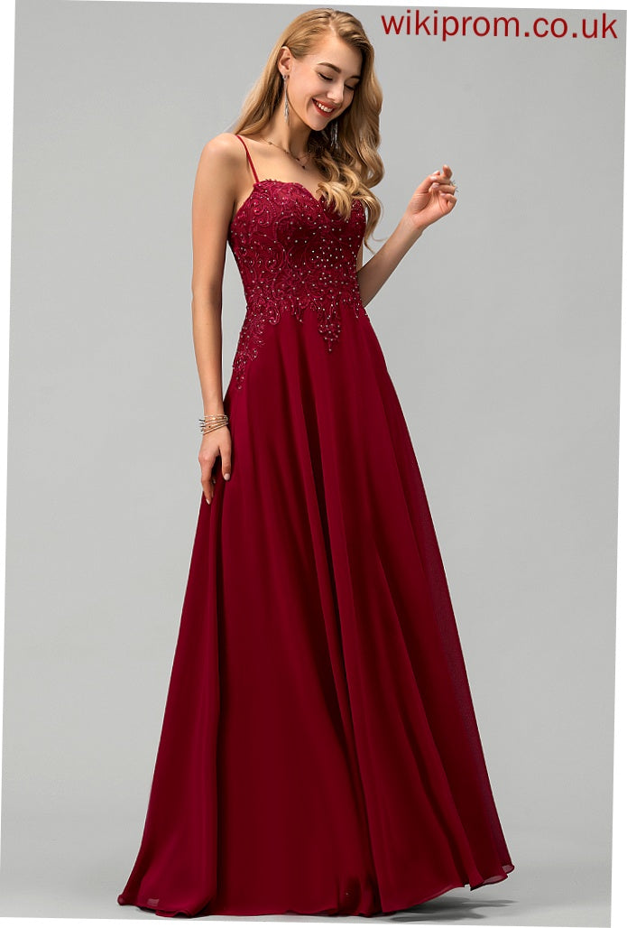 Zara Lace Sweetheart Rhinestone With Chiffon Prom Dresses Floor-Length A-Line