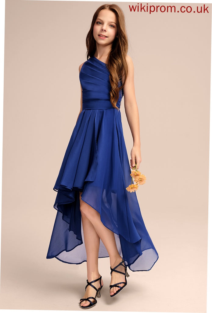 Junior Bridesmaid Dresses Ruffles One-Shoulder Bow(s) Asymmetrical Chiffon A-Line With Jaelynn