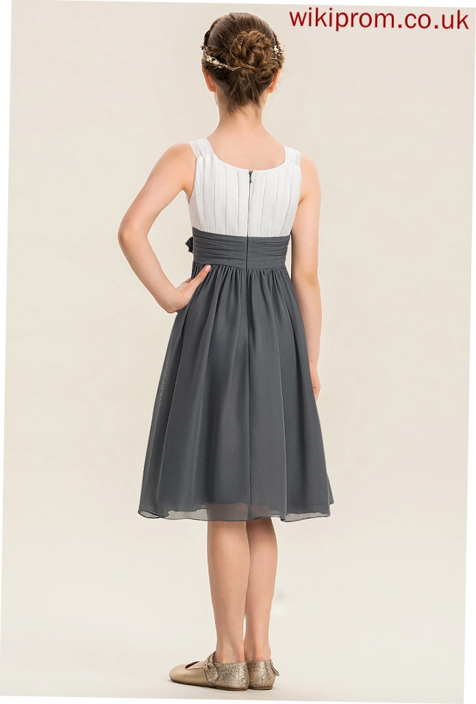 Junior Bridesmaid Dresses Neck Flower(s) Henrietta With Knee-Length Ruffle A-Line Chiffon Scoop