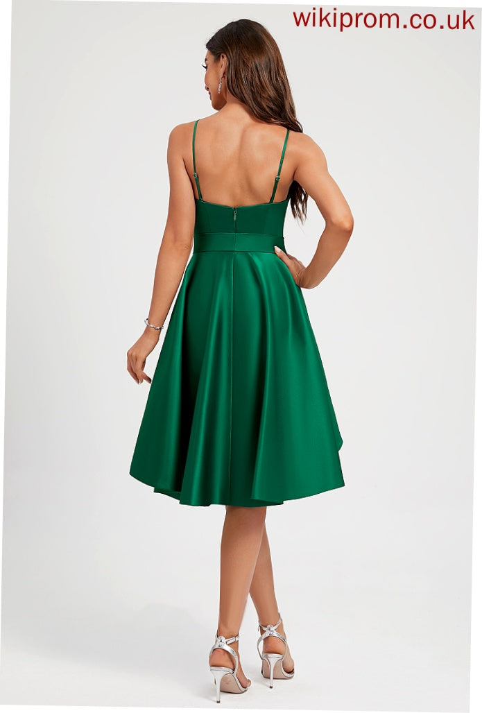 Homecoming Homecoming Dresses Alexus Knee-Length Ruffle Neckline A-Line Satin With Bow(s) Dress Square