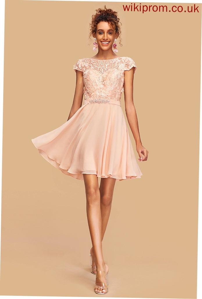 Dress Short/Mini Homecoming With Scoop Neck Lace Monica Beading Chiffon A-Line Homecoming Dresses