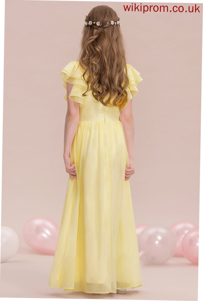 Junior Bridesmaid Dresses A-LineScoopNeckFloor-LengthChiffonJuniorBridesmaidDressWithRuffleCascadingRuffles#123850 Kimberly