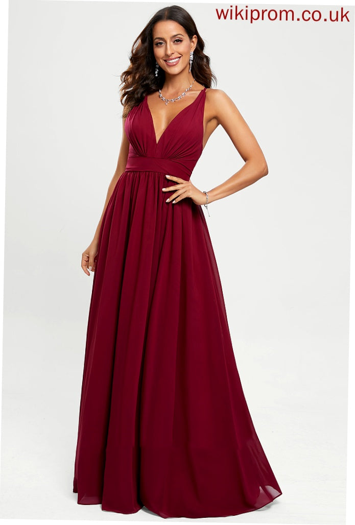 Nola Floor-Length A-Line V-neck Prom Dresses Chiffon