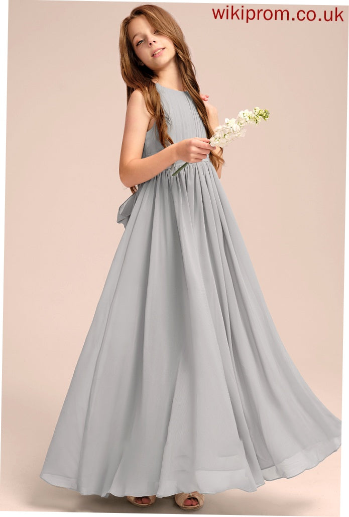 A-Line Ruffle With Junior Bridesmaid Dresses Bow(s) Neck Chiffon Scoop Jaylee Floor-Length