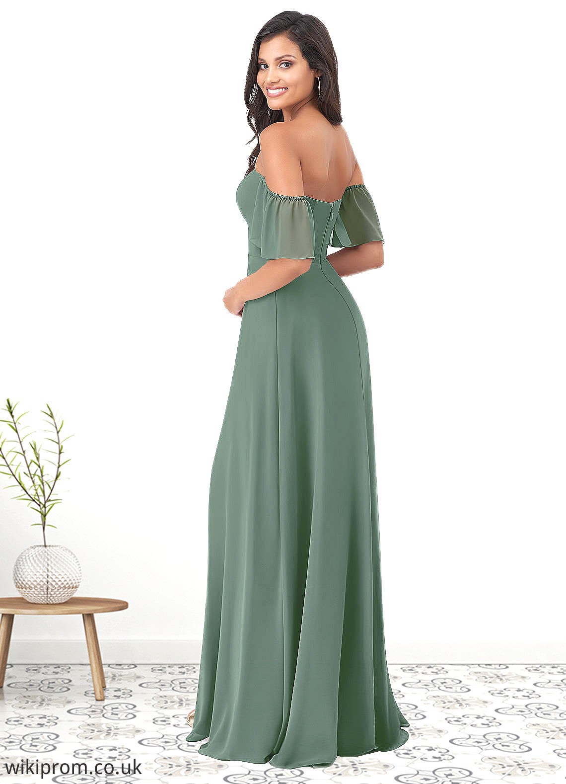 Christina A-Line Off the Shoulder Chiffon Floor-Length Dress SWKP0019614