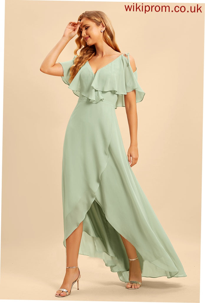 Length A-Line V-neck Asymmetrical Silhouette Fabric Embellishment Neckline Ruffle Lilian Bridesmaid Dresses