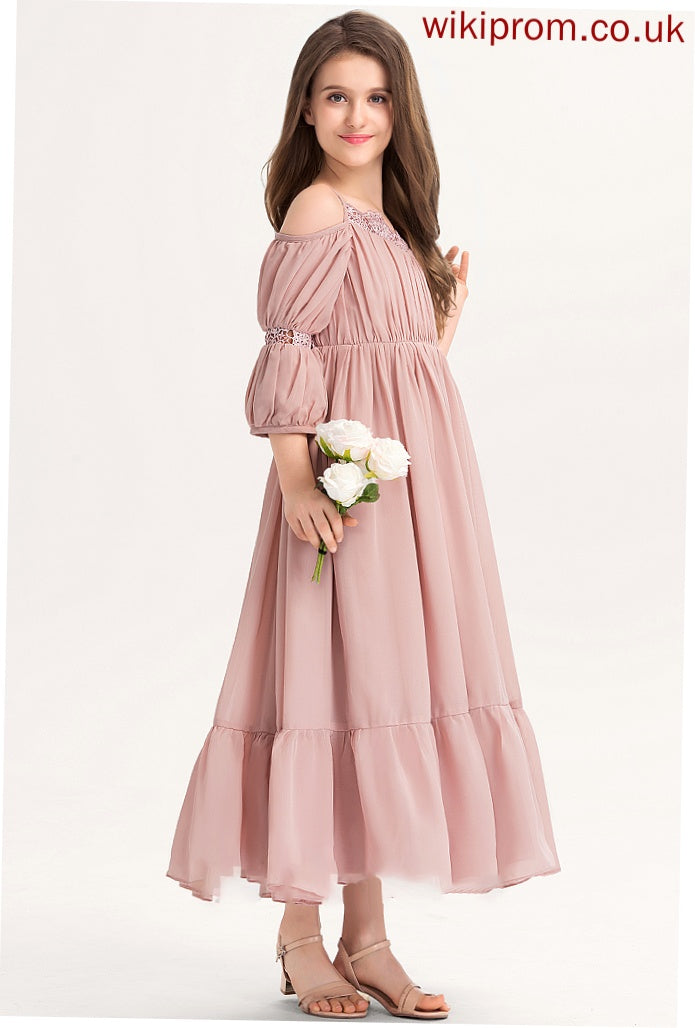 With Junior Bridesmaid Dresses Ruffle Lace Gabriela Chiffon A-Line Ankle-Length Square Neckline