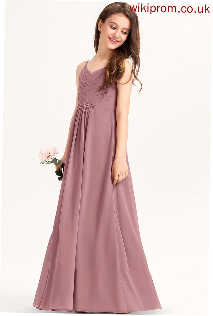 Chiffon V-neck A-Line Junior Bridesmaid Dresses With Beatrice Floor-Length Ruffle