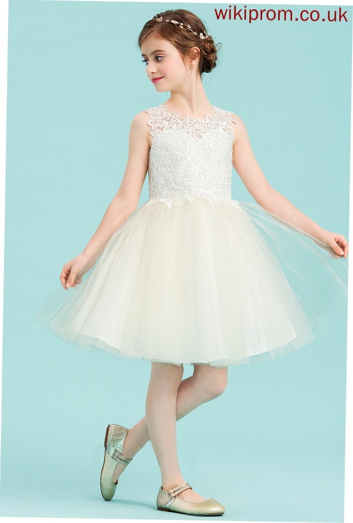 Hole Sleeveless Neck Scoop Flower Girl Dresses Flower Dress Back - Sheila Tulle/Lace Girl Knee-length A-Line With